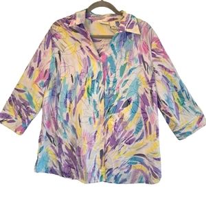 Kim Rogers Pastel Watercolor Button-Up Blouse Plus Size 16